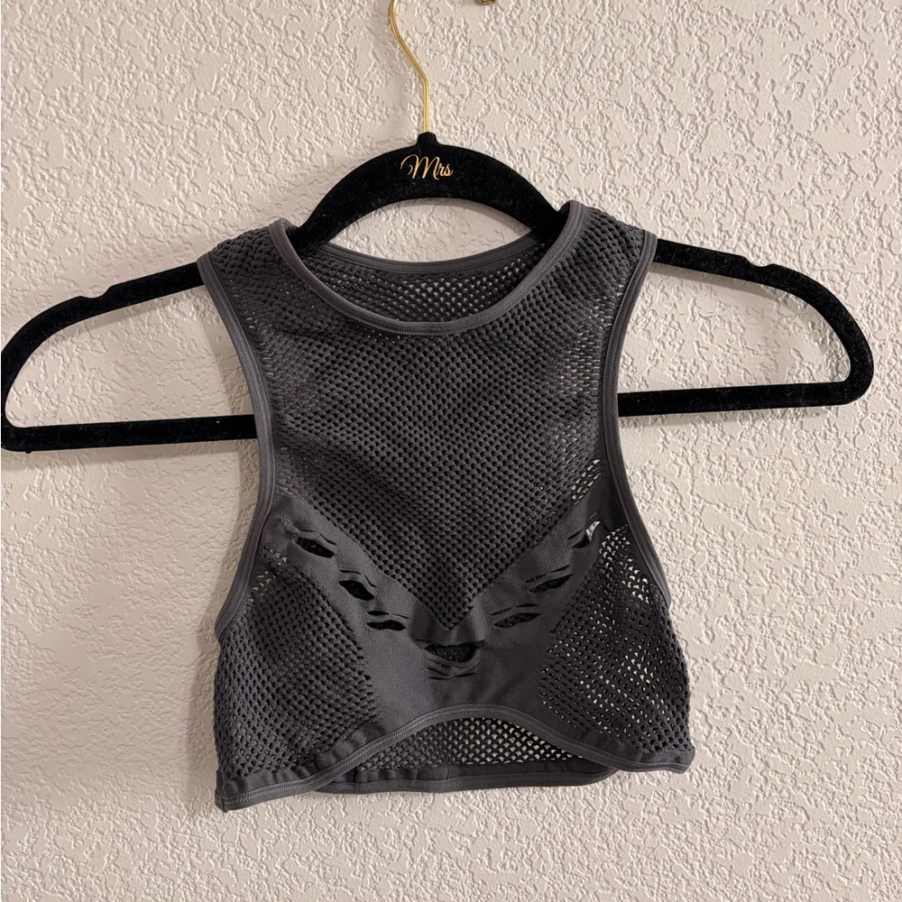 Urban Outfitters Charcoal Gray Mesh Crop Top